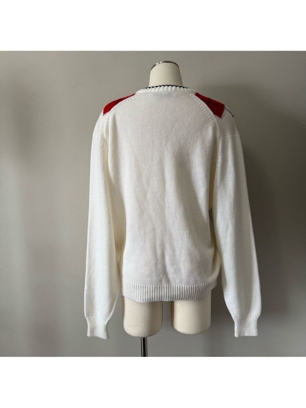 Parkhurst Red and White Preppy Argyle V-Neck Sweater Acrylic Large - Picture 3 of 8